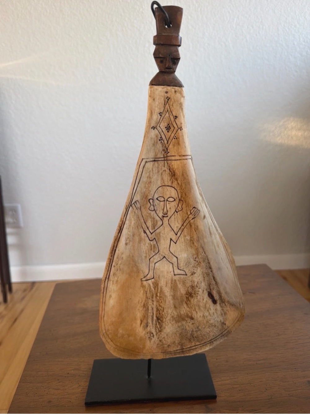Vintage Carved Horn Folk Art Figure / Sculptural Vessel